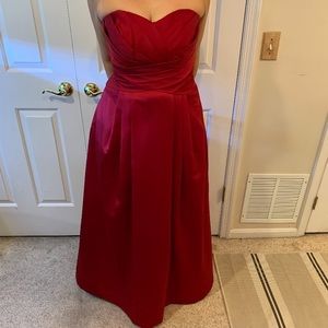 David’s bridal maroon dress satin strapless dress